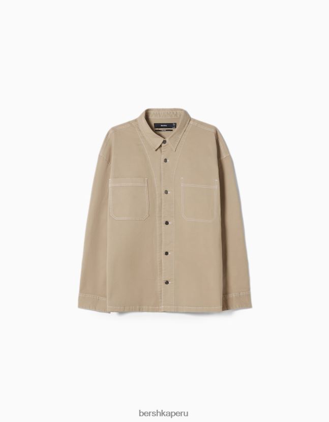 exclusivo Bershka hombres sobrecamisa de algodón con hilos en contraste 806J6B2936