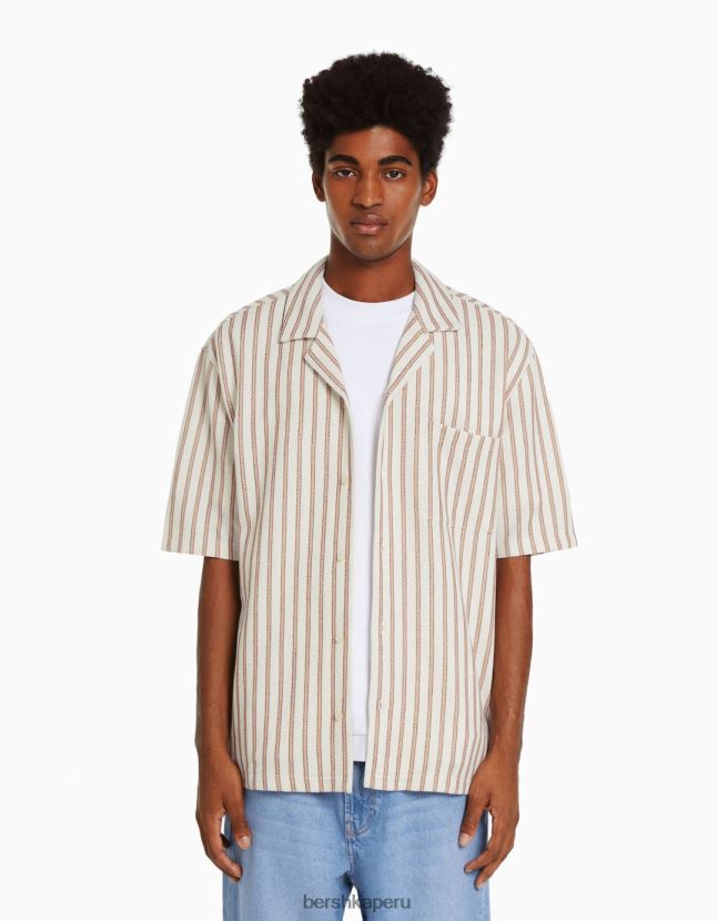 granate Bershka hombres camisa de manga corta a rayas rústicas 806J6B2927
