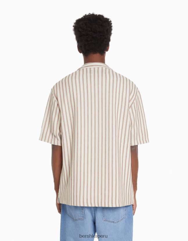 granate Bershka hombres camisa de manga corta a rayas rústicas 806J6B2927