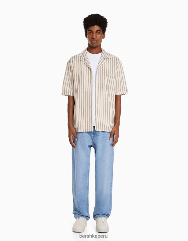 granate Bershka hombres camisa de manga corta a rayas rústicas 806J6B2927