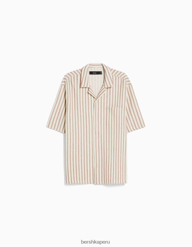 granate Bershka hombres camisa de manga corta a rayas rústicas 806J6B2927