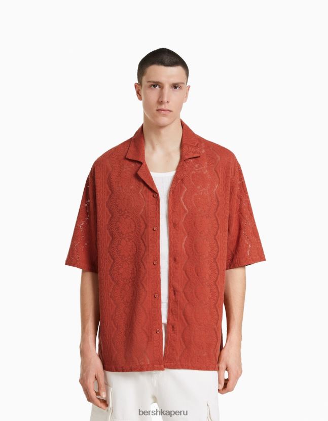 naranja Bershka hombres camisa de manga corta con corte holgado 806J6B2900