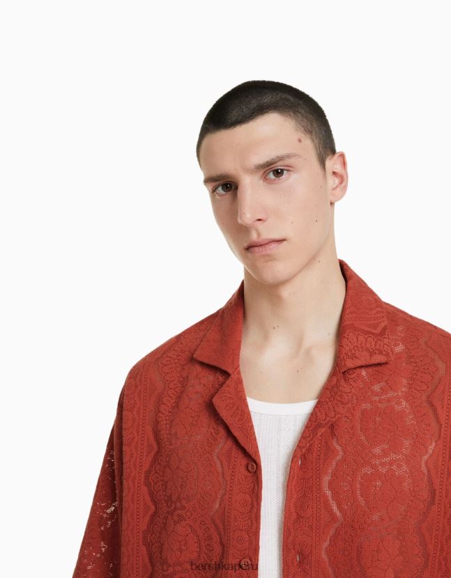 naranja Bershka hombres camisa de manga corta con corte holgado 806J6B2900