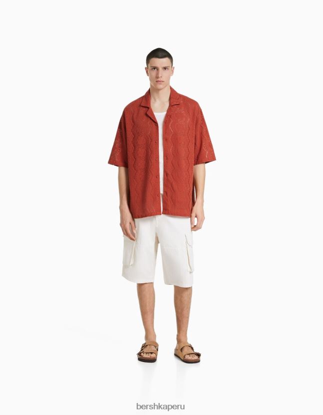 naranja Bershka hombres camisa de manga corta con corte holgado 806J6B2900