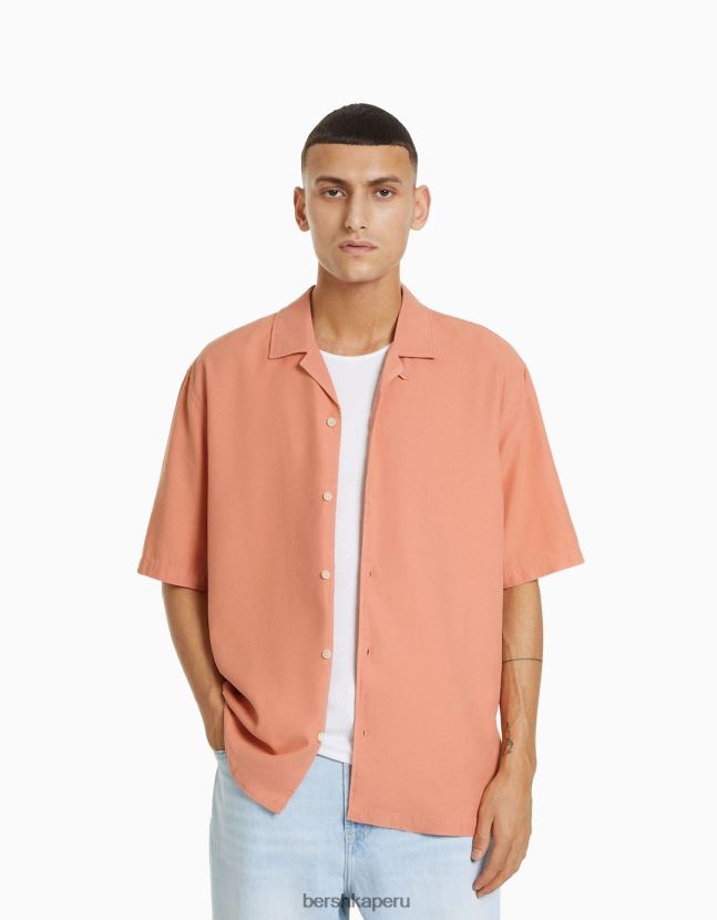 naranja Bershka hombres camisa rústica holgada de manga corta 806J6B2943