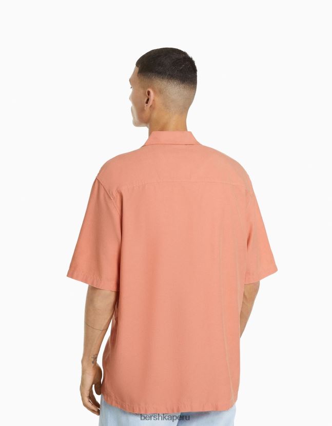 naranja Bershka hombres camisa rústica holgada de manga corta 806J6B2943