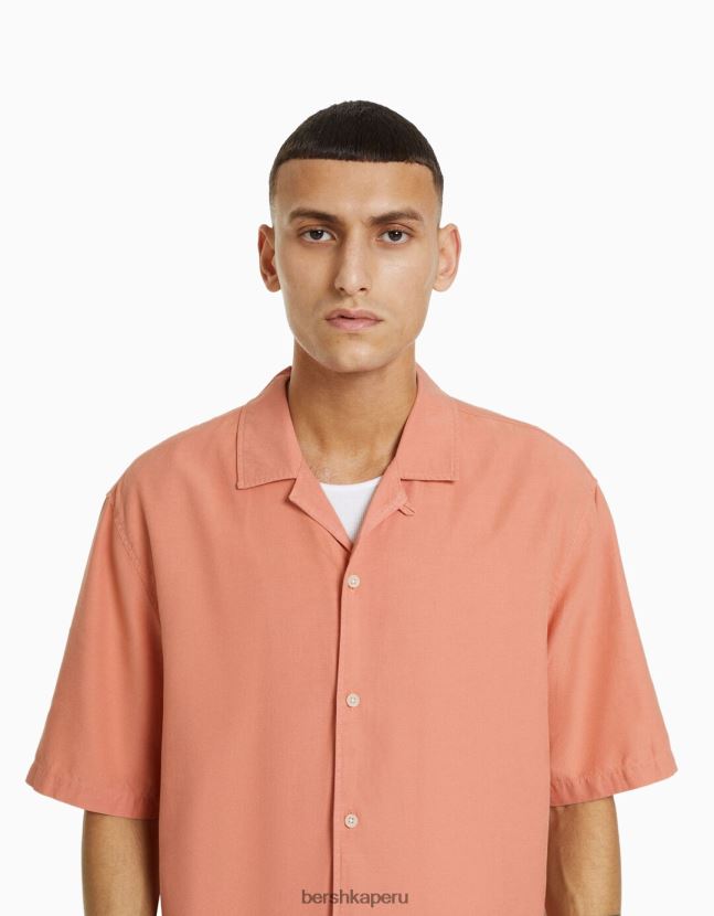 naranja Bershka hombres camisa rústica holgada de manga corta 806J6B2943