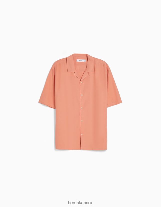naranja Bershka hombres camisa rústica holgada de manga corta 806J6B2943
