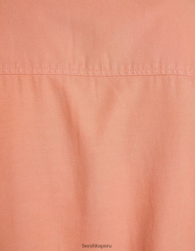 naranja Bershka hombres camisa rústica holgada de manga corta 806J6B2943