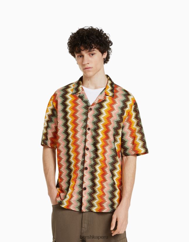 naranja Bershka hombres camisa retro rústica de manga corta 806J6B2899