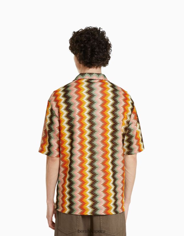 naranja Bershka hombres camisa retro rústica de manga corta 806J6B2899