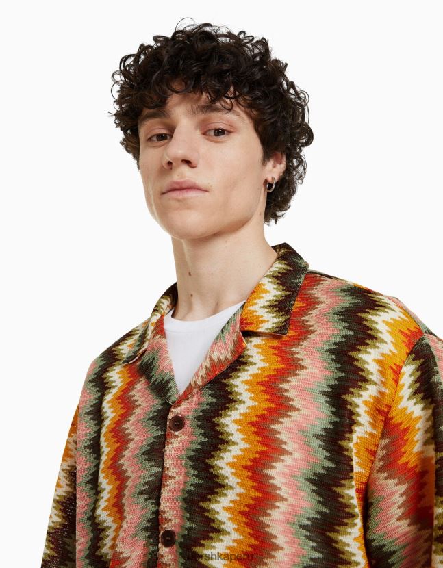 naranja Bershka hombres camisa retro rústica de manga corta 806J6B2899