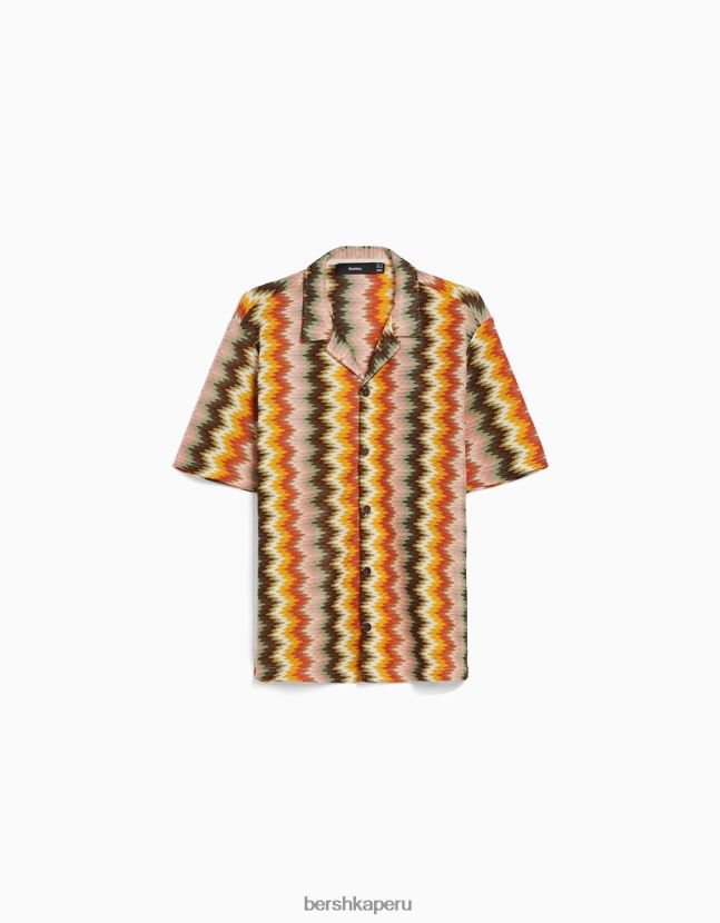 naranja Bershka hombres camisa retro rústica de manga corta 806J6B2899