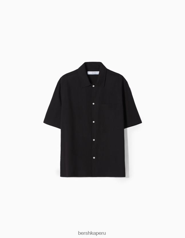 negro Bershka hombres camisa de manga corta con corte holgado 806J6B2903