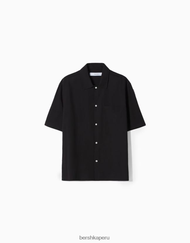 negro Bershka hombres camisa de manga corta con corte holgado 806J6B2907