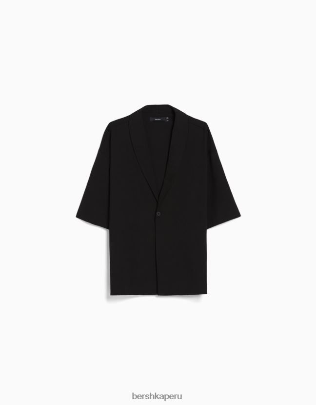 negro Bershka hombres camisa de manga corta con cuello 806J6B3033