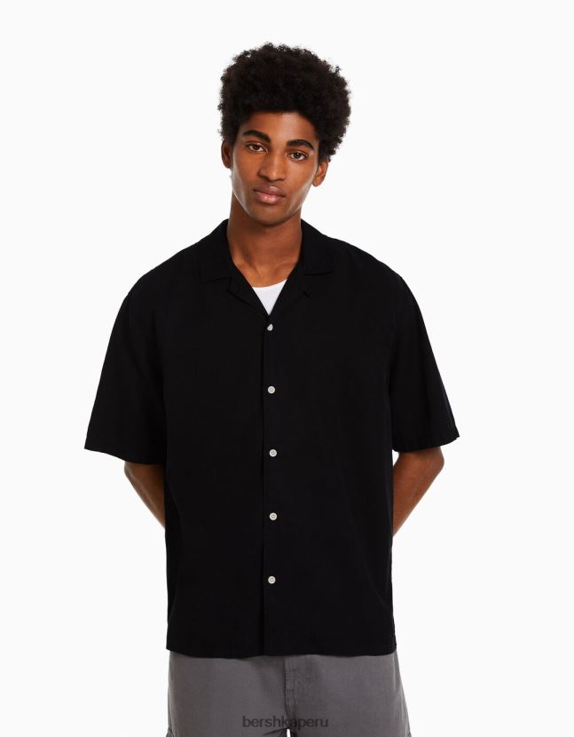 negro Bershka hombres camisa rústica holgada de manga corta 806J6B2945