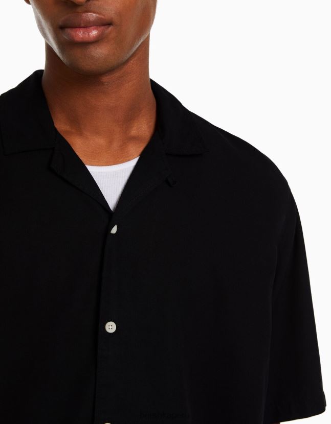 negro Bershka hombres camisa rústica holgada de manga corta 806J6B2945
