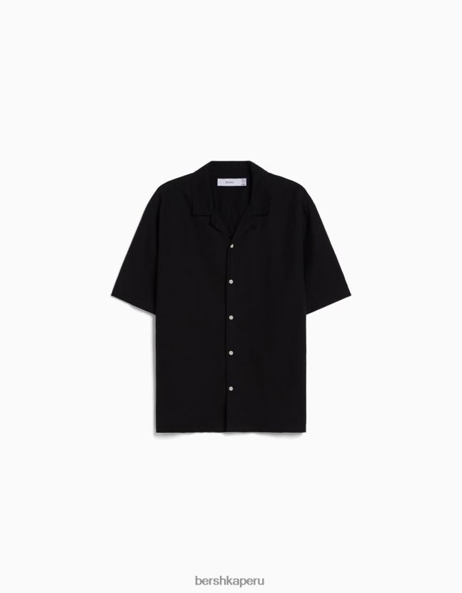 negro Bershka hombres camisa rústica holgada de manga corta 806J6B2945
