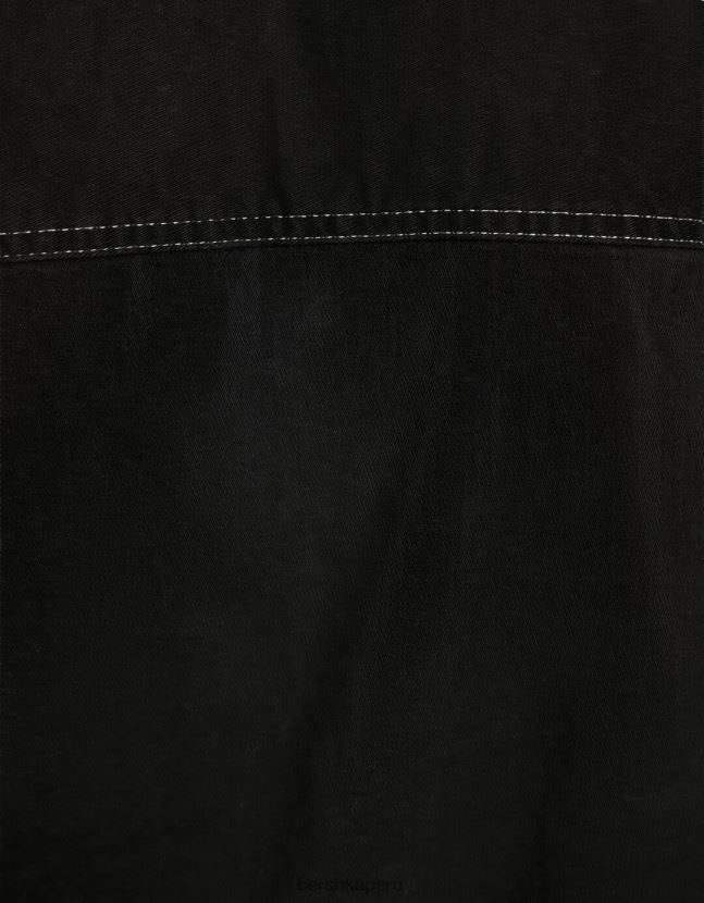 negro Bershka hombres sobrecamisa de algodón con hilos en contraste 806J6B2937