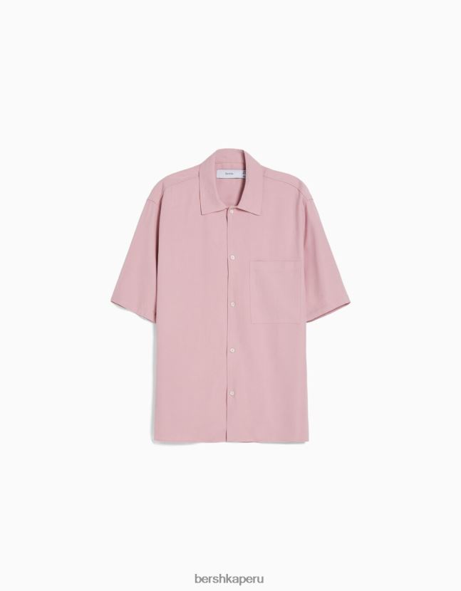 rosa Bershka hombres camisa de manga corta con corte holgado 806J6B2908