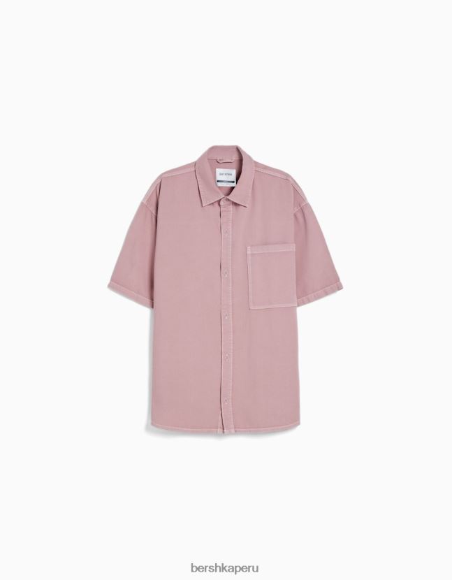 rosa Bershka hombres camisa oversize de manga corta 806J6B2916