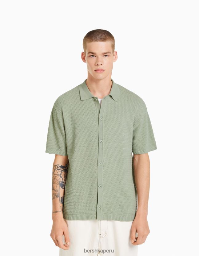 verde Bershka hombres camisa de manga corta texturizada 806J6B2901