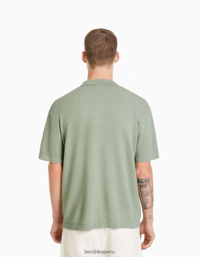 verde Bershka hombres camisa de manga corta texturizada 806J6B2901