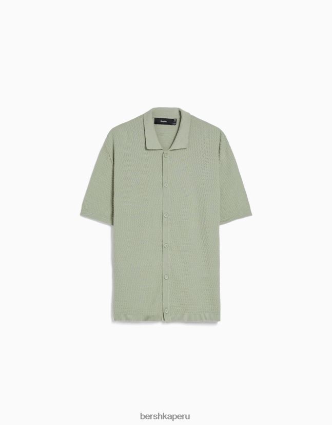 verde Bershka hombres camisa de manga corta texturizada 806J6B2901