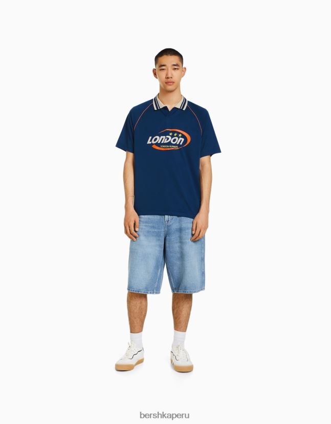 Armada Bershka hombres polo de fútbol retro deportivo de manga corta 806J6B2787