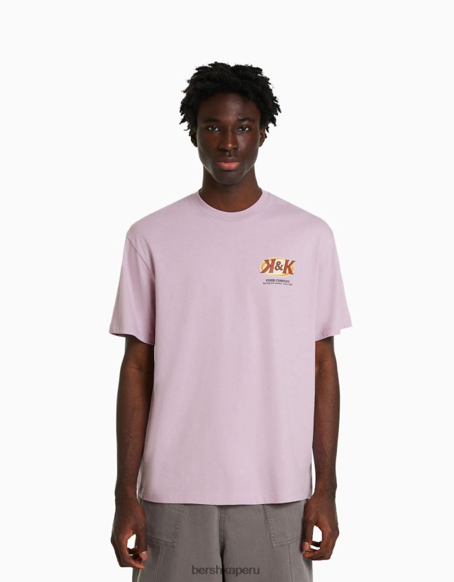 Violeta Bershka hombres camiseta de manga corta con estampado 806J6B2756