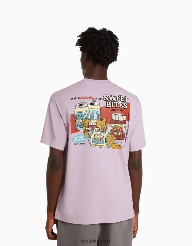 Violeta Bershka hombres camiseta de manga corta con estampado 806J6B2756