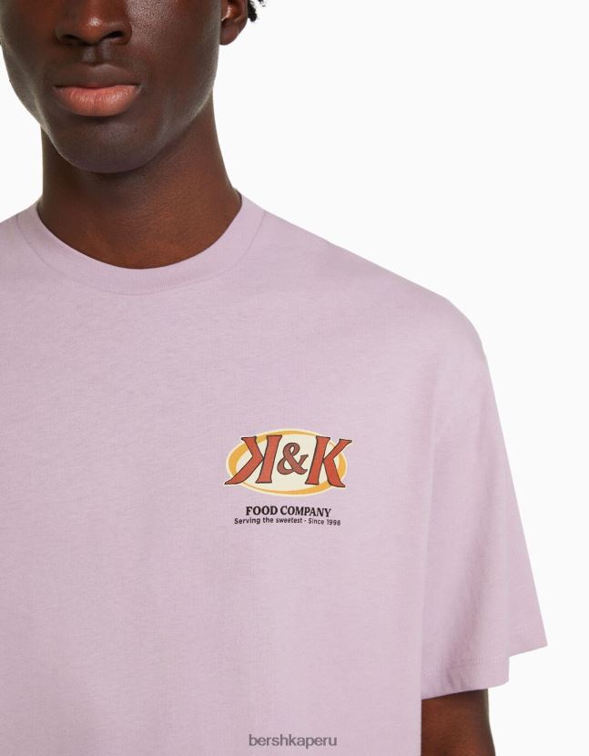 Violeta Bershka hombres camiseta de manga corta con estampado 806J6B2756