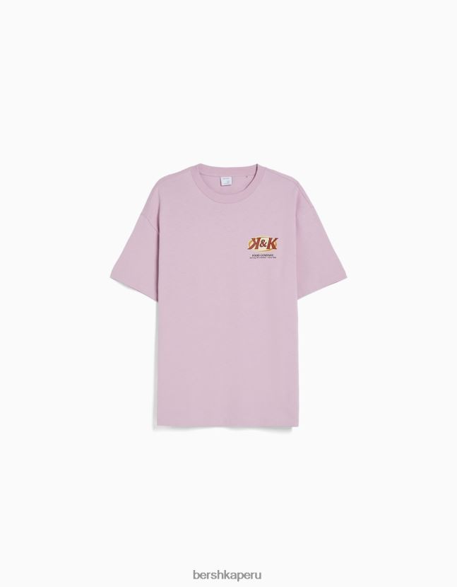 Violeta Bershka hombres camiseta de manga corta con estampado 806J6B2756