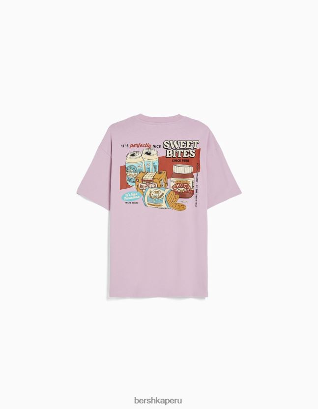 Violeta Bershka hombres camiseta de manga corta con estampado 806J6B2756