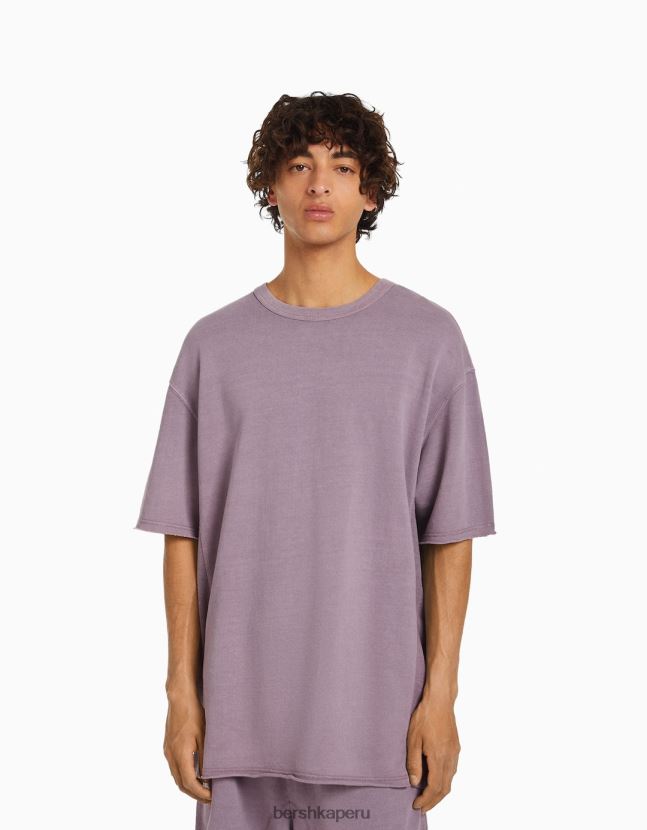 Violeta Bershka hombres camiseta de manga corta desteñida 806J6B2649