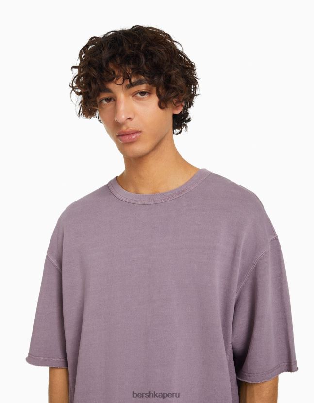 Violeta Bershka hombres camiseta de manga corta desteñida 806J6B2649