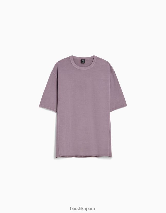 Violeta Bershka hombres camiseta de manga corta desteñida 806J6B2649