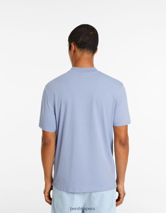 azul Bershka hombres camiseta de manga corta con cuello alto 806J6B2742