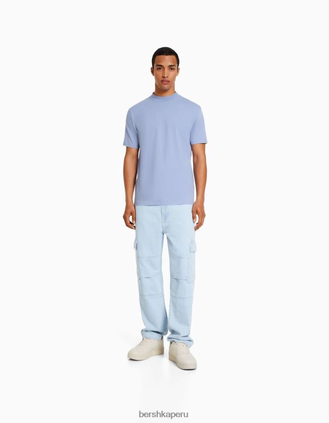 azul Bershka hombres camiseta de manga corta con cuello alto 806J6B2742