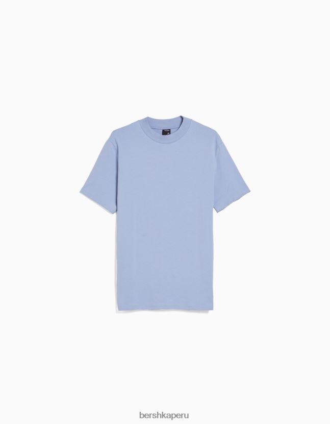 azul Bershka hombres camiseta de manga corta con cuello alto 806J6B2742