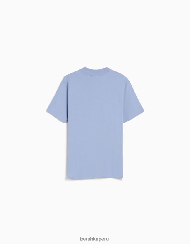 azul Bershka hombres camiseta de manga corta con cuello alto 806J6B2742