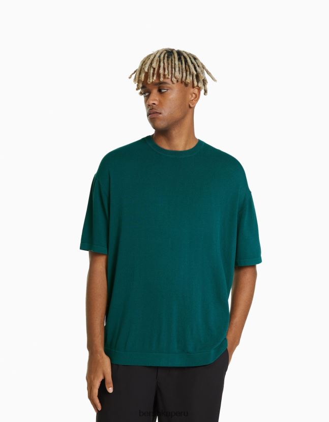 azul Bershka hombres camiseta de manga corta con cuello redondo 806J6B2819