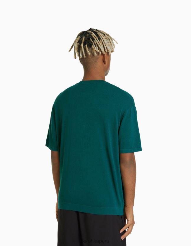 azul Bershka hombres camiseta de manga corta con cuello redondo 806J6B2819