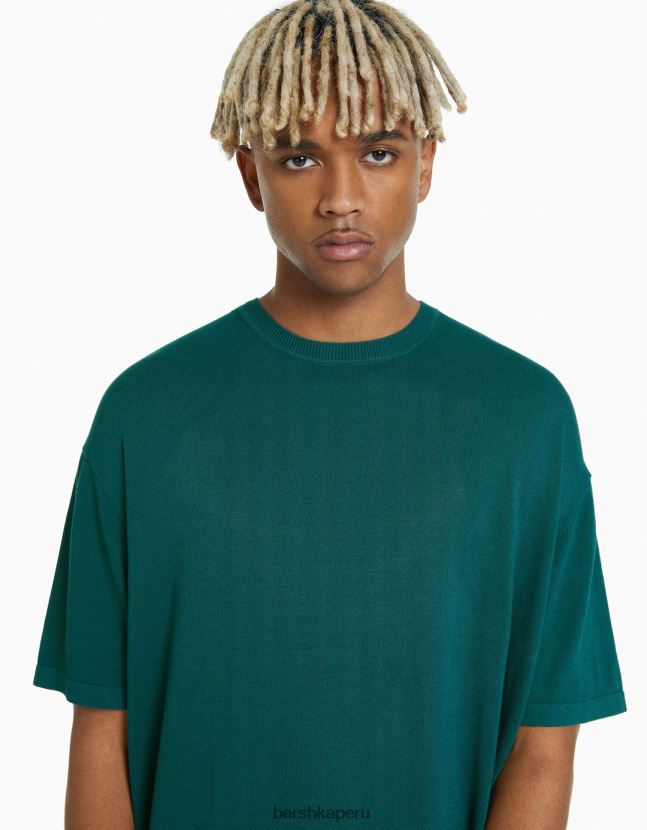 azul Bershka hombres camiseta de manga corta con cuello redondo 806J6B2819