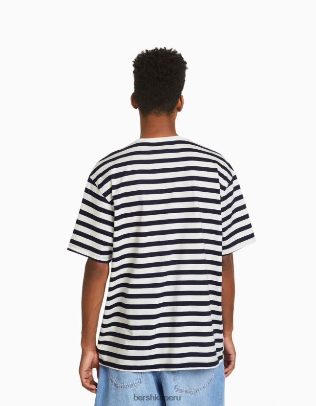 azul Bershka hombres playera de manga corta con estampado boxy fit 806J6B2612