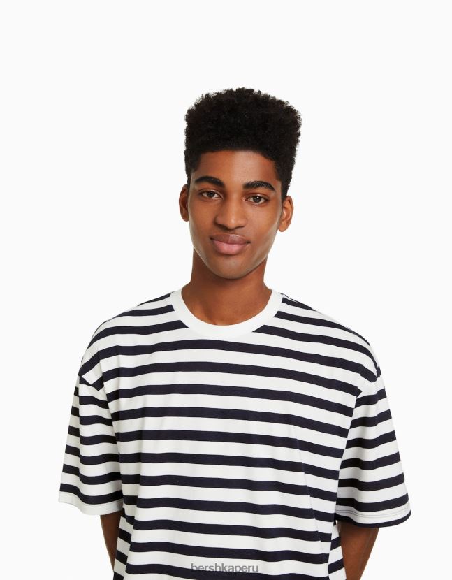 azul Bershka hombres playera de manga corta con estampado boxy fit 806J6B2612