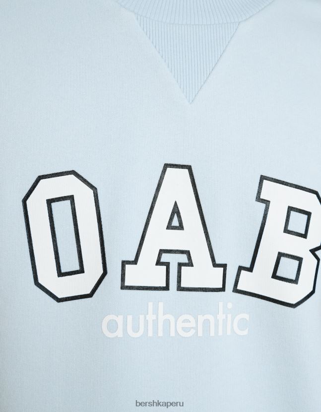 azul claro Bershka hombres camiseta de manga corta afelpada con estampado universitario 806J6B2767