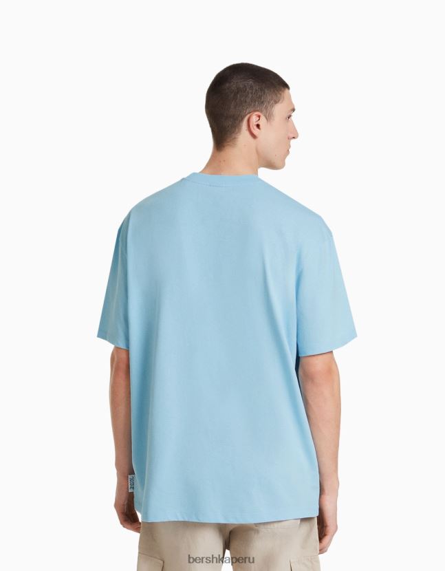 azul claro Bershka hombres camiseta de manga corta con estampado de van gogh 806J6B2627