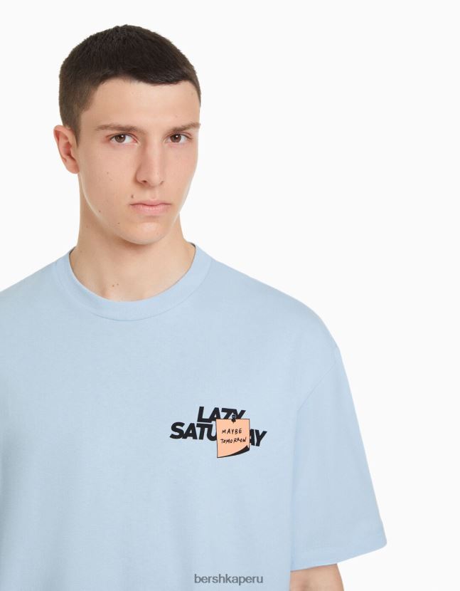 azul claro Bershka hombres playera de manga corta con estampado boxy fit 806J6B2702